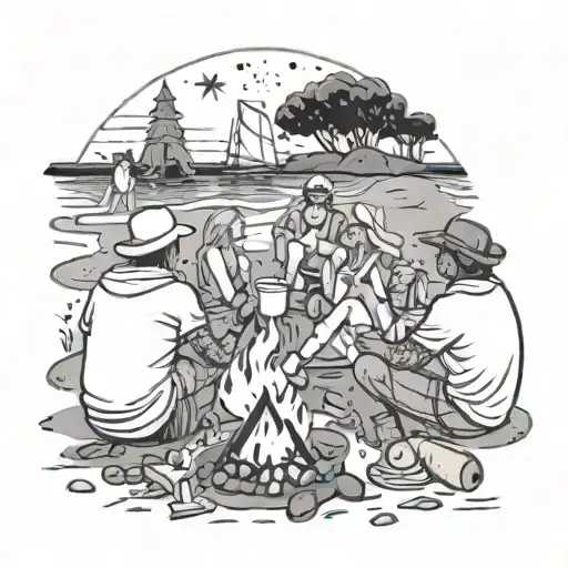 A Beach Bonfire With Friends Roasting Marshmallows Under The Stars