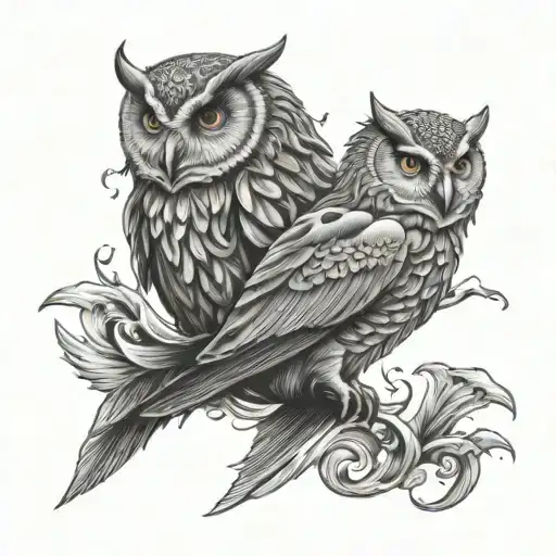 Owl And Dolphin Tattoo Design