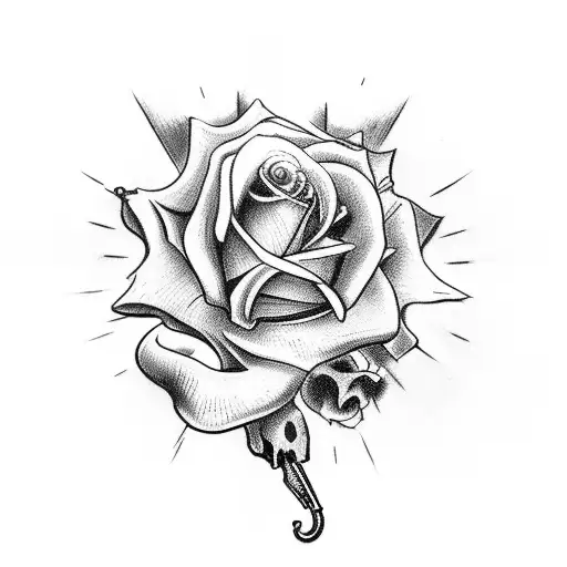 A Tattoo Gun Held By A Skeletal Hand Surrounded By Blooming Roses