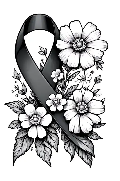 Awareness Ribbon Intertwined With Forget Me Not Flower And Cosmos Flower Little Flowers