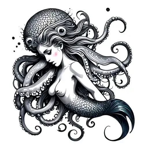 Mermaid And Octopus Wrapping Its Tentacles