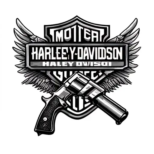 Harley Davidson Logo With Pistol And Word Beltfed