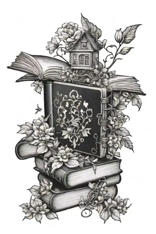 Closed Fairy Tale Book Surrounded By Vines And Flowers Growing