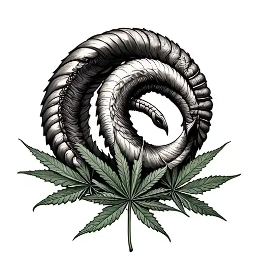 Capricorn And Weed Leaf Intertwined