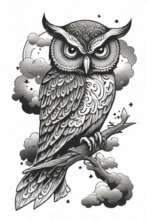 Owl With Stars And Clouds