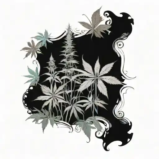 A Mystical Forest Scene With Subtle Cannabis Leaves Woven Into The Foliage