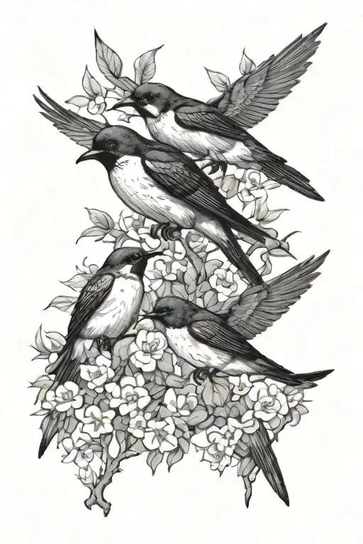 Swallows In Forest Trees Background Looking