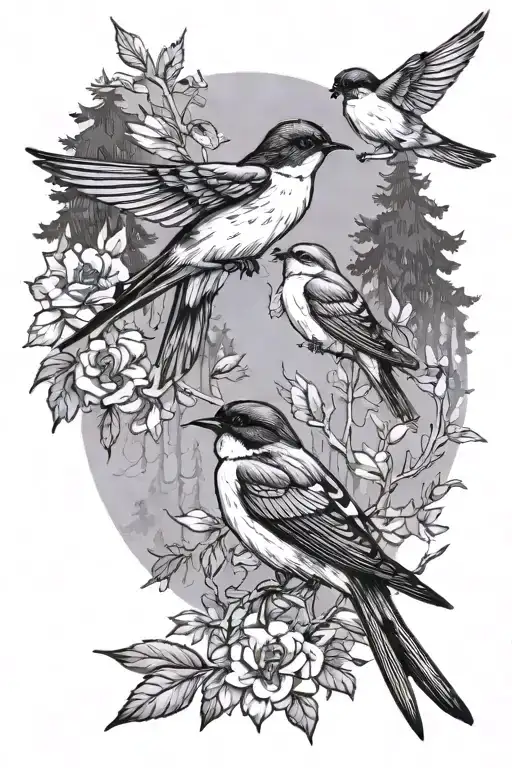 Swallows In Forest Background