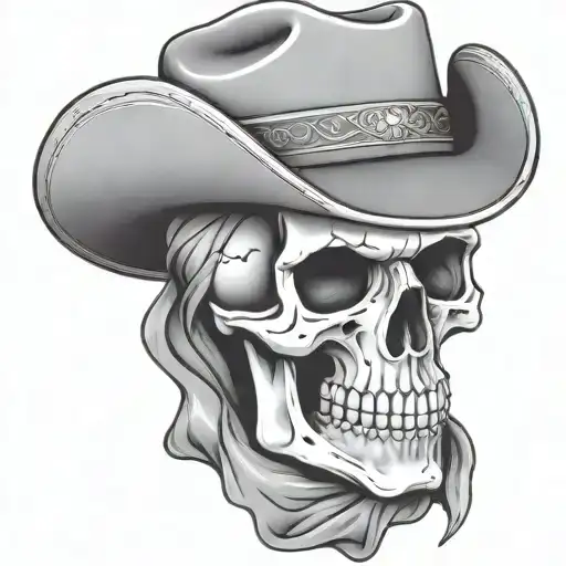Skull With A Cowboy Hat And Bandana And Pistol