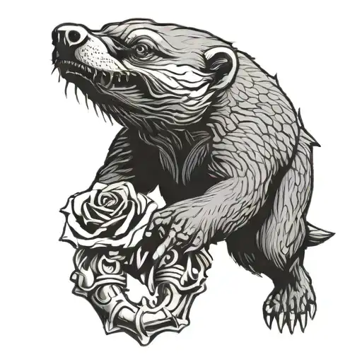 Honey Badger Holds Brass Knuckles And A Rose Bottle Around The Web And Teeth