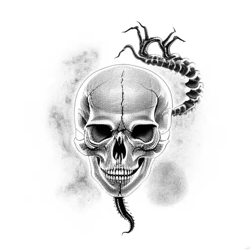 Skeleton With Centipede Inside Skull