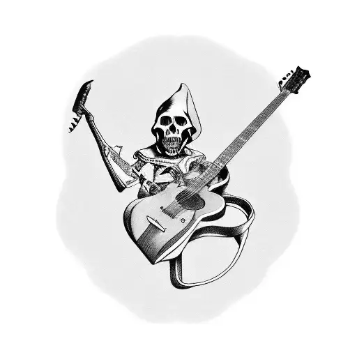 The Grim Reaper Playing A Guitar Shaped Like An Ak47