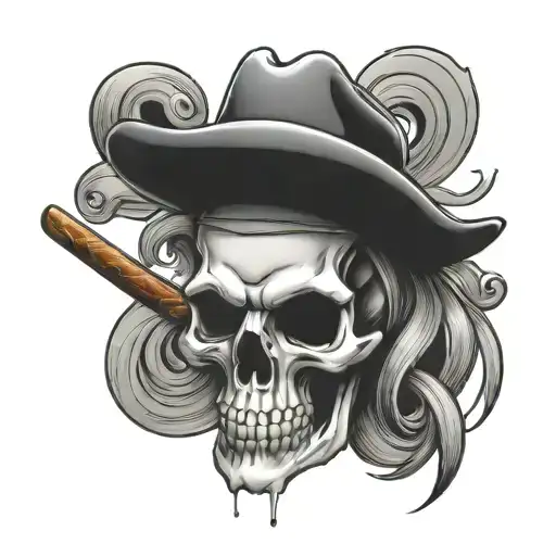 Skull With Cowboy Hat And Cigar
