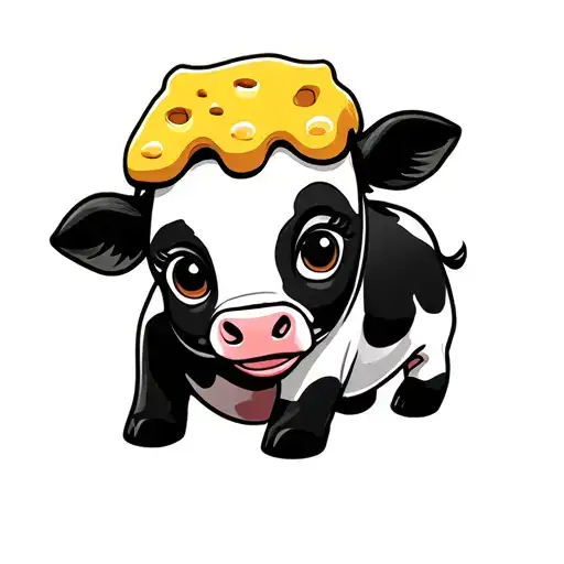 Cartoon Baby Cow With Cheesehead