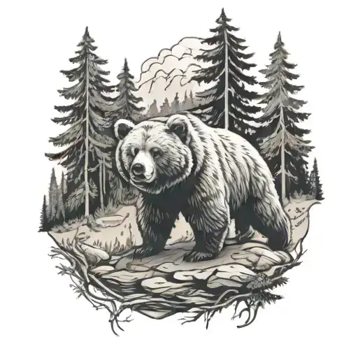 Bear And Forest Scene