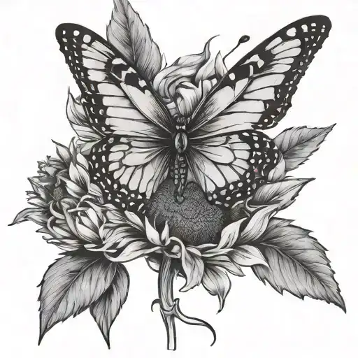 Hailey With Butterfly And A Sunflower