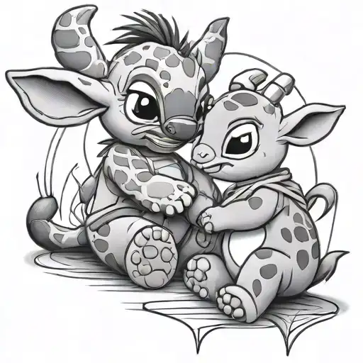 Disney Stitch Holding Giraffe Teddy Bear Simple