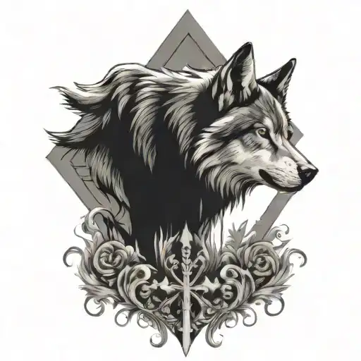 Wolf Next To A Cross