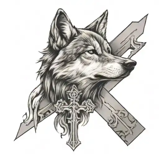 Wolf Next To A Cross