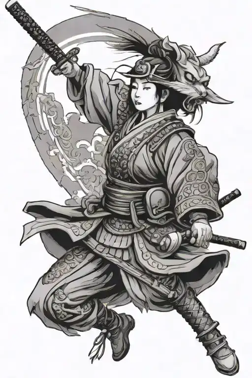 A Female Samurai Warrior With Traditional Japanese Elements Incorporated