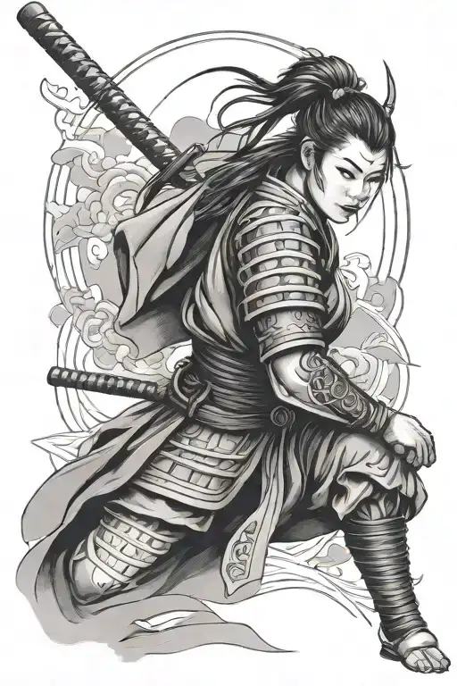 A Female Samurai Warrior With Traditional Japanese Elements Incorporated