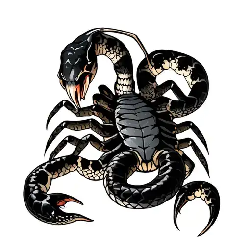 Scorpion And Snake On His Body Holding