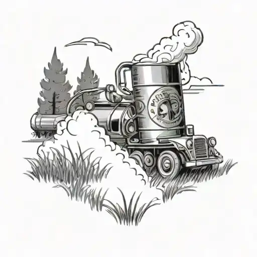 A Can Of Beer In A Field Where Tanks Are Driving And There Is A Fire Around