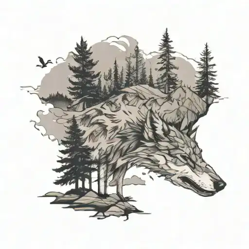 Wolf And Forest Landscape Fore Arm