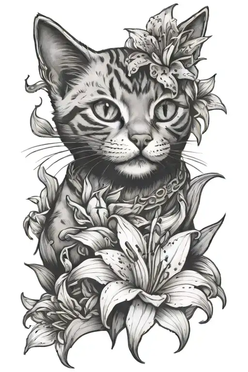 A Cat Playing With A Lily Flower