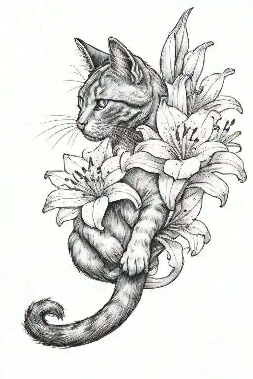 A Cat Hitting A Lily Flower