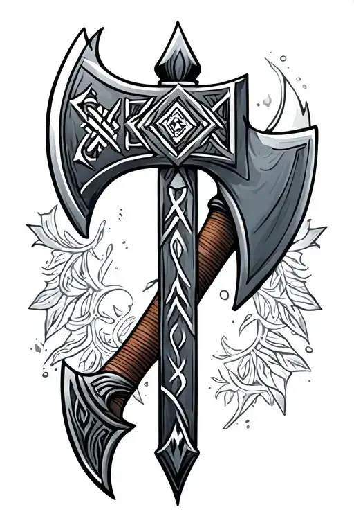 Nordic Axe With Matthew In Nordic Runes