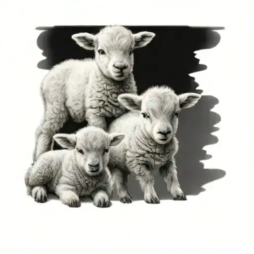 3 Baby Lambs Side By Side