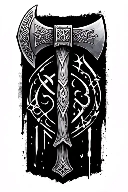 Nordic Axe With Matthew In Nordic Runes