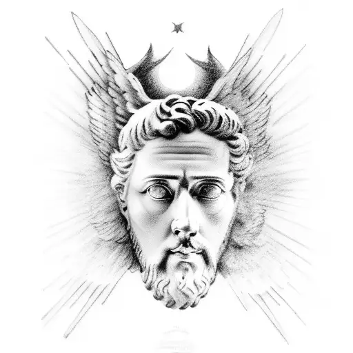 Marcus Aurelius Half Face With Icarus Falling Down And Baby Angel And Marcus Aurelius Quote