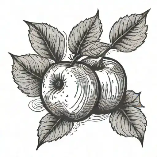 A Black And Grey Sketchy Style Tattoo Depicting Two Apples
