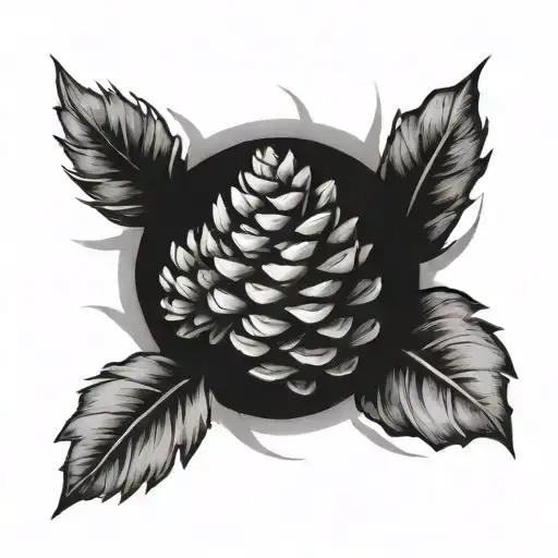 A Black And Grey Sketchy Style Tattoo Depicting Two Pine Cones