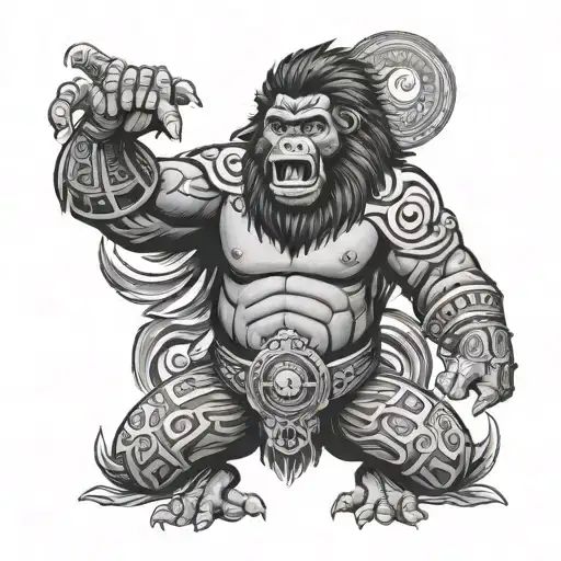 Silverback Gorilla Aztec Warrior Roaring