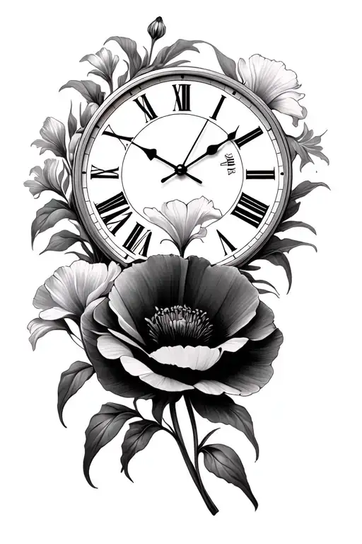 Roman Numeral Clock Face With Gladioli And Poppy Flower