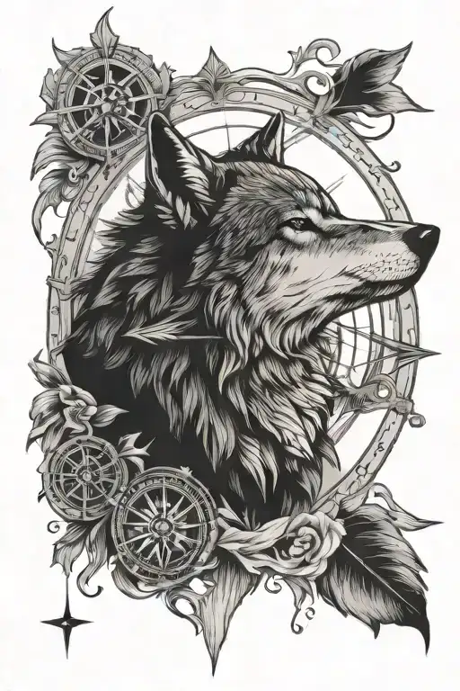 Lone Wolf With Compass Rose