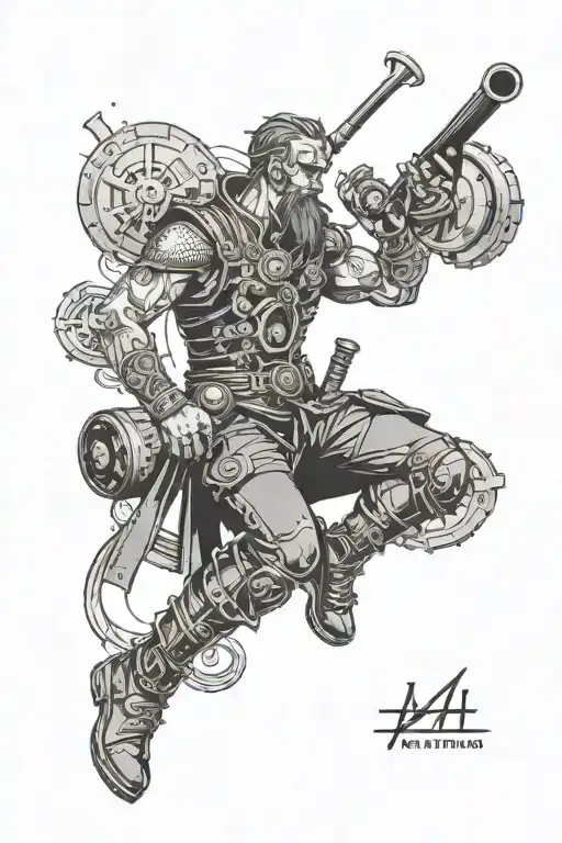 A Steampunk-inspired Pipefitter Character With Norse Symbols Incorporated Into The Design