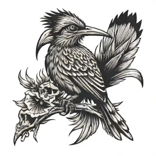 Roadrunner Bird And Skull