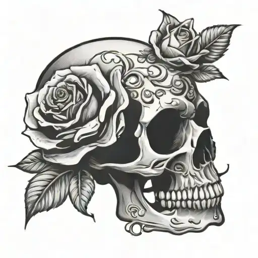 Skull And Roses Sleeping Silhouette