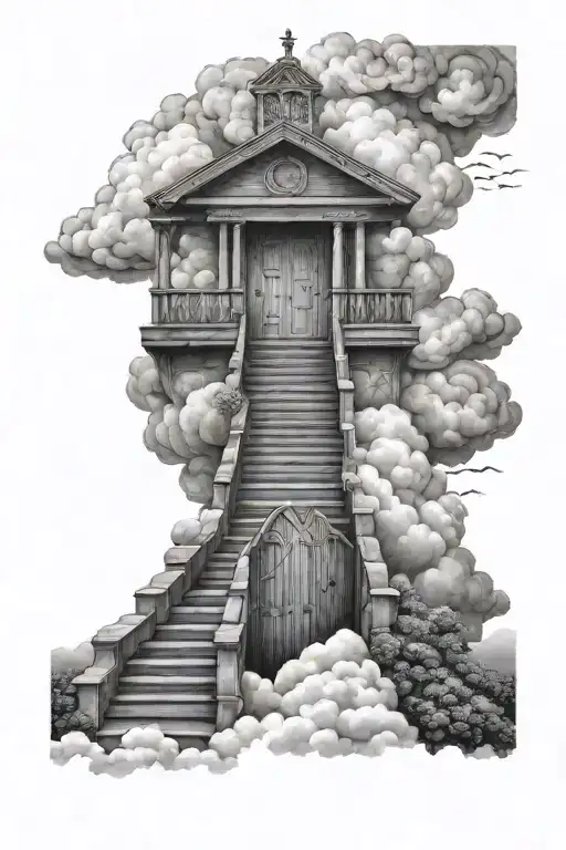 Realistic Stairway To Heaven With Clouds And An Open Gate At The Top
