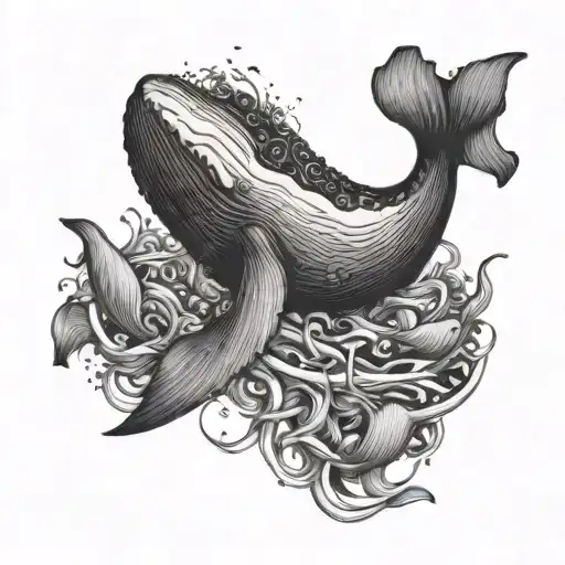 A Whale Swimming Through A Sea Of Clothes With A Black-grey Color Scheme