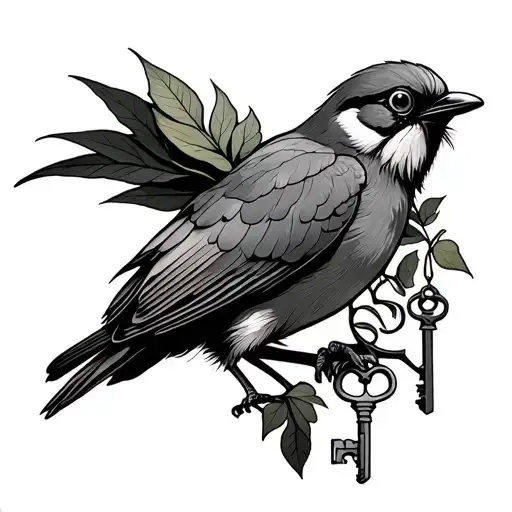 Jamaican Bird Holding An Ivy Leaf And Keys Hanging