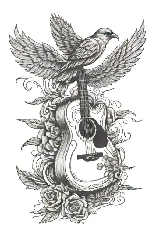 Guitar And Bird Flying Away