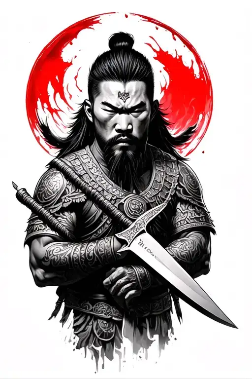 Asian Warrior With Yakut Knife In Blood