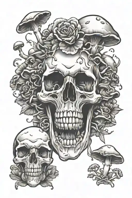 Skull Covered In Mushrooms