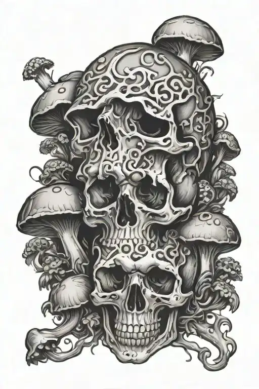 Skull Covered In Mushrooms