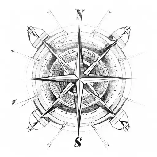 A Detailed Compass Rose Surrounded By Nautical Elements